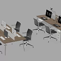 Modern Office Workstations With Multiple Desks Computer Monitors And Ergonomic Chairs 3d model