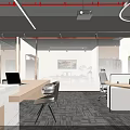 Modern Open Office Interior With Desks Computers Green Plants Glass Partitions And Gray Carpet