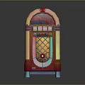 Vintage Colorful Jukebox With Wooden Body Retro Design And Blue Support Legs