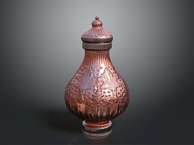 Copper Decorative Jar With Intricate Floral Patterns And Lid For Home Living 3d model