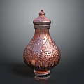 Copper Decorative Jar With Intricate Floral Patterns And Lid For Home Living