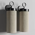 Modern Pair of Illuminated Wall Lamps with Fabric Shades and Black Metal Frames on Wall