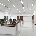 Modern Public Office Space Interior With Desks Computers Windows Bookcases And Ceiling Lighting 3d model
