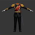 Ornate Military Uniform Design With Golden Epaulets Red Sash And Sword