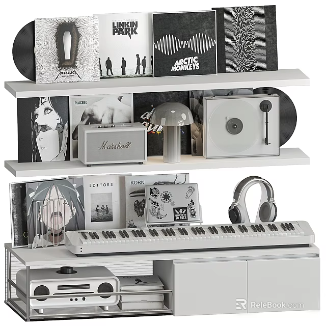 Modern Decorative Ornament Set With Vinyl Records Headphones Lamp And Photo Frames For Home Decor 3d model 