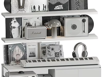 Modern Decorative Ornament Set With Vinyl Records Headphones Lamp And Photo Frames For Home Decor 3d model