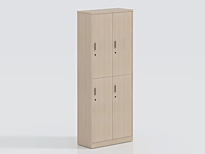 Modern Light Wood Wardrobe With Four Doors Black Handles And Simple Structure 3d model