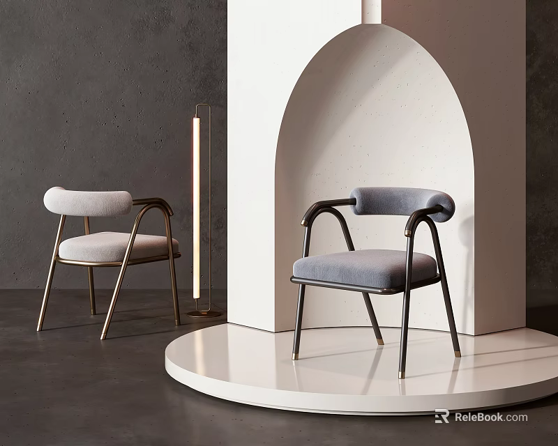 Modern Single Chairs With Metal Frames Light And Gray Upholstery On White Curved 3d model 