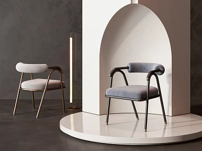 Modern Single Chairs With Metal Frames Light And Gray Upholstery On White Curved 3d model