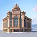 Elegant Classical Hotel Building With Dome Arched Windows And Beige Facade