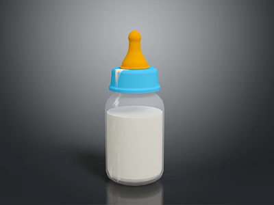 Essential Clear Baby Bottle With Blue Cap Yellow Nipple And Milk 3d model