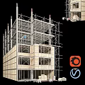Residential Building Under Construction Featuring Scaffolding Steel Frame And Masonry Walls