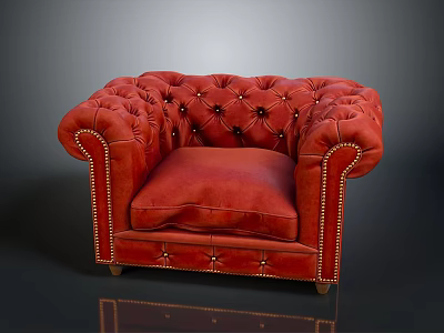 Red Tufted Chesterfield Armchair With Nailhead Trim And Soft Cushion 3d model