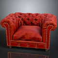 Red Tufted Chesterfield Armchair With Nailhead Trim And Soft Cushion