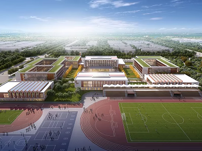 Modern School Campus With Spacious Buildings Playground Running Track And Green Areas 3d model