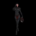 Woman in Black and Red Futuristic Combat Suit with Mechanical Arm Details