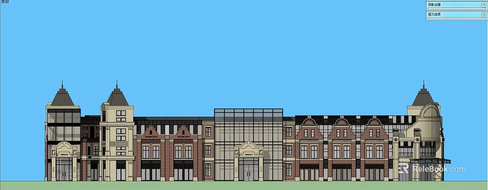 Traditional Modern Architecture With Red Brick Facade Glass Curtain Wall Multi Storey Building Main Entrance 3d model 