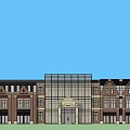 Traditional Modern Architecture With Red Brick Facade Glass Curtain Wall Multi Storey Building Main Entrance
