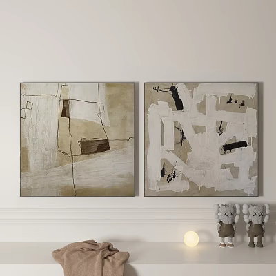 Minimalist Abstract Paintings Hanging On Wall With Neutral Tones And Geometric Lines 3d model