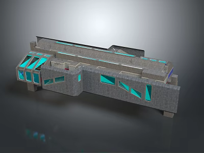 Modern Architectural Design With Gray Exterior And Blue Glass Windows 3d model