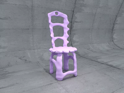 Purple Accent Chair With Unique Sculptural Design And Hollow Backrest In Gray Concrete Setting 3d model