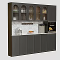 Modern Wine Cabinet With Glass Doors Dark Gray Cabinetry Countertop And Kitchen Appliances