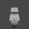 Classic Sailing Ship With Multiple Masts White Sails Wooden Hull And Red Flag 3d model