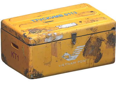 Vintage Yellow Rusted Metal Box With Chrome 0113 Vietnam 2003 And KT11 3d model