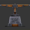 Ancient Ballista Siege Equipment With Stone Base And Wooden Bow Arms