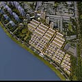 Aerial View Planning of Waterfront Residential Area With Green Spaces and Buildings