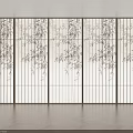 Modern Room Divider With Vertical Slat Frame And Bamboo Leaf Pattern 3d model