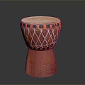 Handcrafted Red Wooden Drum With Mesh Rope And Natural Wood Base Traditional Design