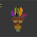 Decorative Red Mask With Yellow Purple Pink Feathers Yellow Glowing Eyes And Green Bottom Decoration