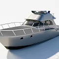 Modern Silver Yacht Exterior With White Railings Flat Deck And Pilothouse