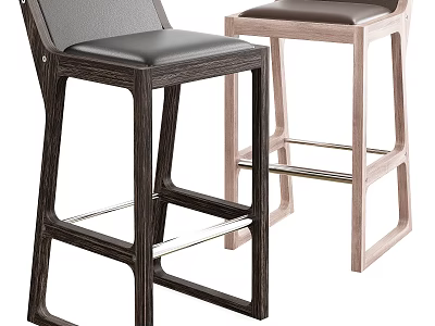 Modern Bar Stools with Leather Seats Dark and Light Wooden Frames and Metal Support Bars 3d model