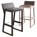 Modern Bar Stools with Leather Seats Dark and Light Wooden Frames and Metal Support Bars