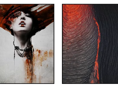 Abstract Artwork With Portrait And Textured Red Black Design Elements 3d model