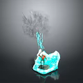 Man Standing On Ice Controlling Blue Lightning With Gray Smoke Rising 3d model