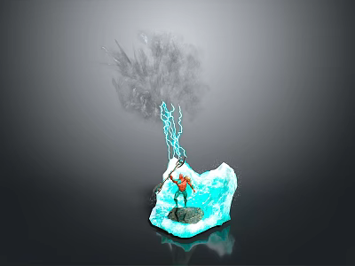 Man Standing On Ice Controlling Blue Lightning With Gray Smoke Rising 3d model