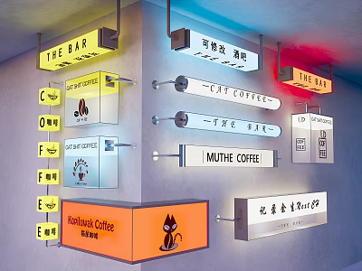 Various Commercial Signage Designs Featuring Bar Coffee Shop And Business Signs 3d model