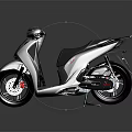Black Modern Scooter Motorcycle With Sleek Body And Red Brake Calipers