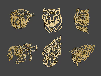 Artistic Golden Animal Wall Decor With Tiger Lion Designs For Home Wall Decoration 3d model