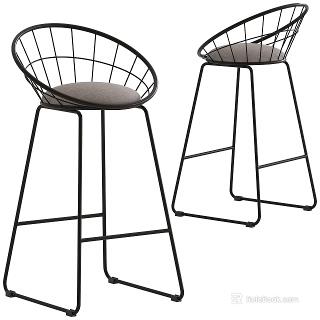 Modern Metal Frame Bar Stools With Wire Mesh Backrest And Padded Seat 3d model