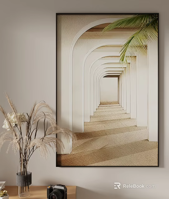 Interior Decorative Wall Art With Arched Portals Sandy Floor And Dried Plants 3d model 
