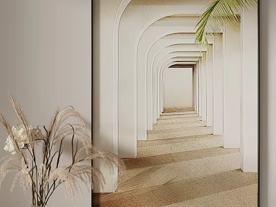 Interior Decorative Wall Art With Arched Portals Sandy Floor And Dried Plants 3d model