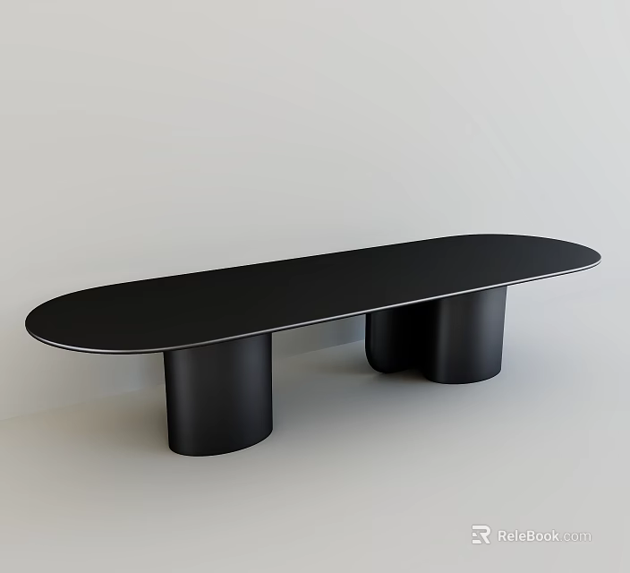 Modern Minimalist Black Oval Dining Table With Sturdy Cylindrical Bases For Contemporary Home Dining Space 3d model 