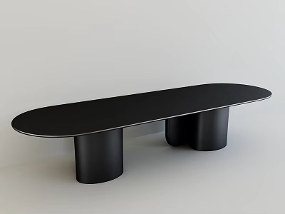 Modern Minimalist Black Oval Dining Table With Sturdy Cylindrical Bases For Contemporary Home Dining Space 3d model