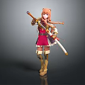 Anime Style Female Game Character With Long Orange Hair Pink Dress And Sword