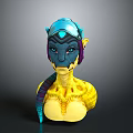 Fantasy Themed Sculpture Carving With Blue Helmet Purple Face Yellow Torso And Long Tail