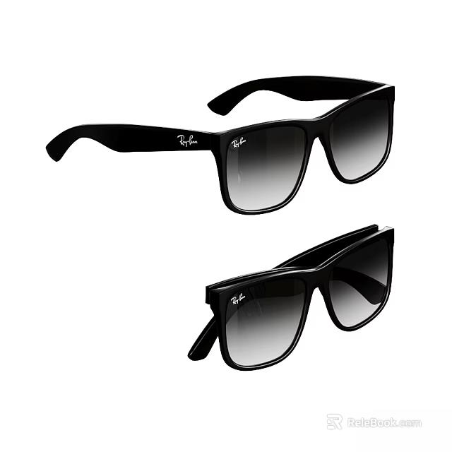 Accessory Decor Set of Two Black Sunglasses with Gradient Lenses and Brand Logo 3d model 